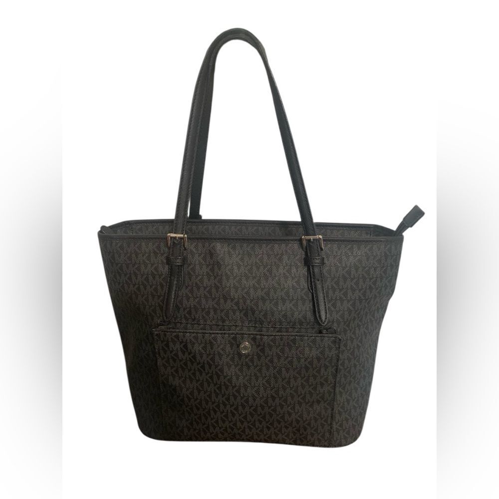 MICHAEL KORS Jet Set Black All Over Print Logo Tote Travel Bag